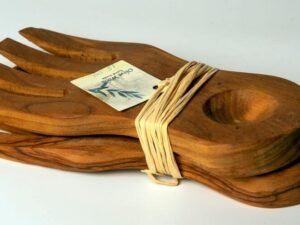 Χειροποίητο σετ σερβιρίσματος σαλάτας φαρδύ από ξύλο ελιάς